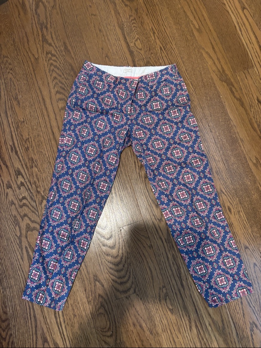 J. Crew Navy Pants with Pink Paisley Print